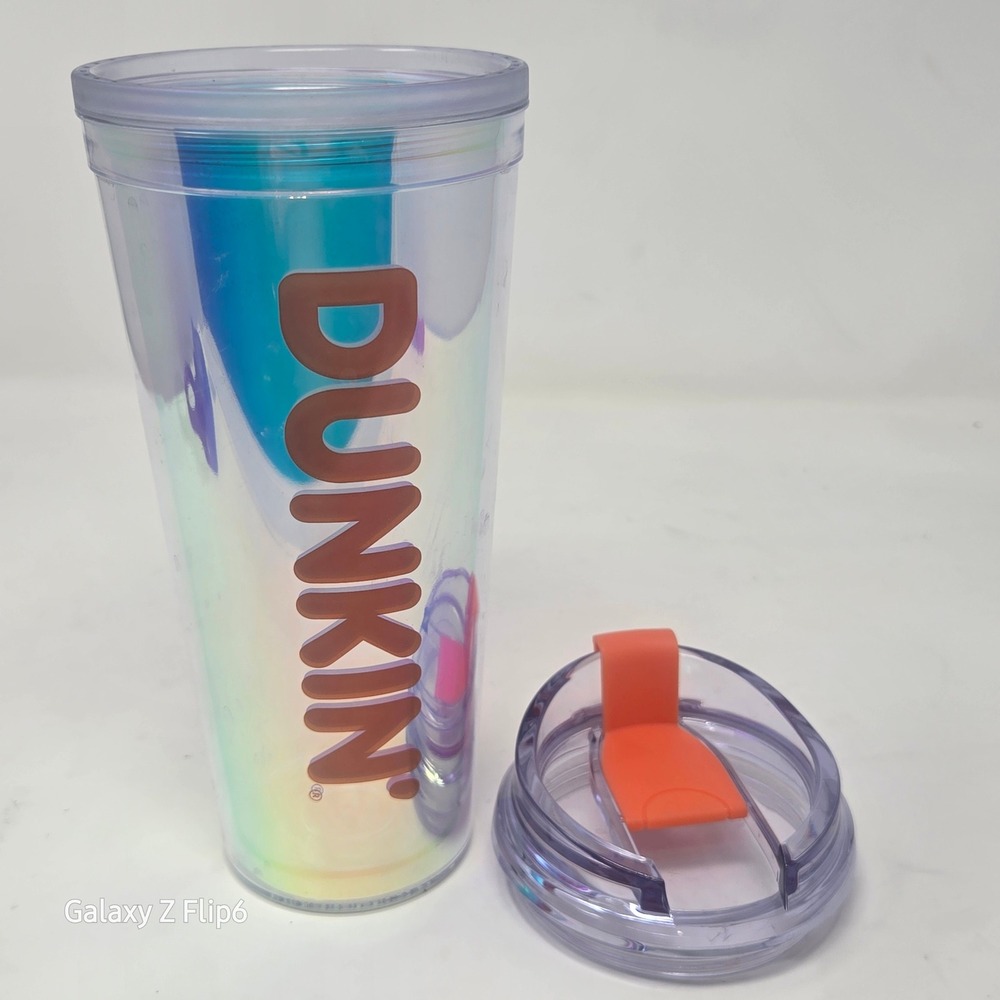 Dunkin Donuts 24oz Iridescent Holographic Tumbler Iced Coffee Cup with Lid 2023